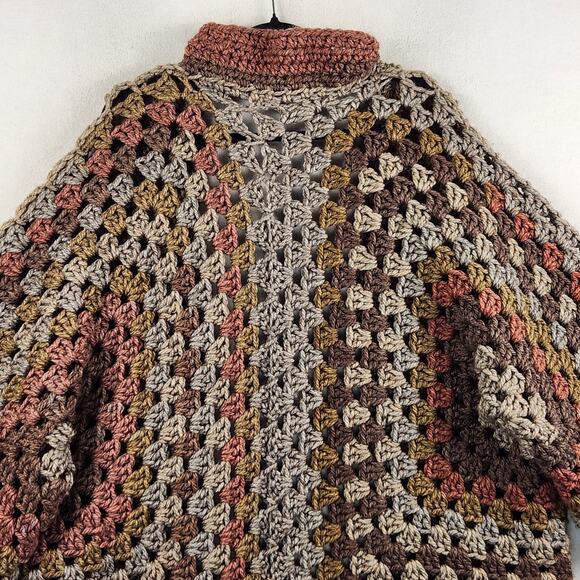Hand Crochet Granny Square Cardigan Womens L/XL Multicolor Earth Tones Boho EUC - Picture 4 of 12